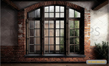 WINDOW FRAMES ATTACHED TO BRICK BUILDING - PRINTED BACKDROP