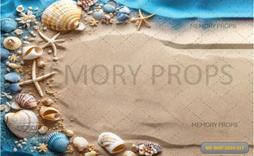 BEACH SCENE WITH SHELLS AND SAND - PRINTED BACKDROP