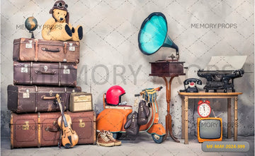 RETRO TEDDY BEAR TOY IN AVIATOR - PRINTED BACKDROP