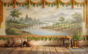 TRADITIONAL INDIAN VILLAGE FESTIVAL THEME - PRINTED BACKDROP