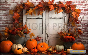 MAPLE LEAVES DOOR PUMPKINS AUTUMN - PRINTED BACKDROP