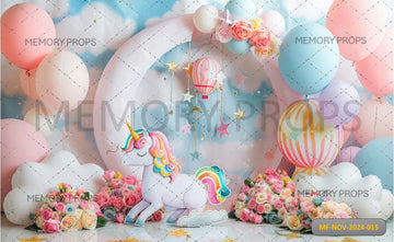 UNICORN WITH BALLOONS - PRINTED BACKDROP