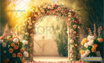 SQUARE WEDDING ARCH WITH ROSES ON BLURRED - PRINTED BACKDROP