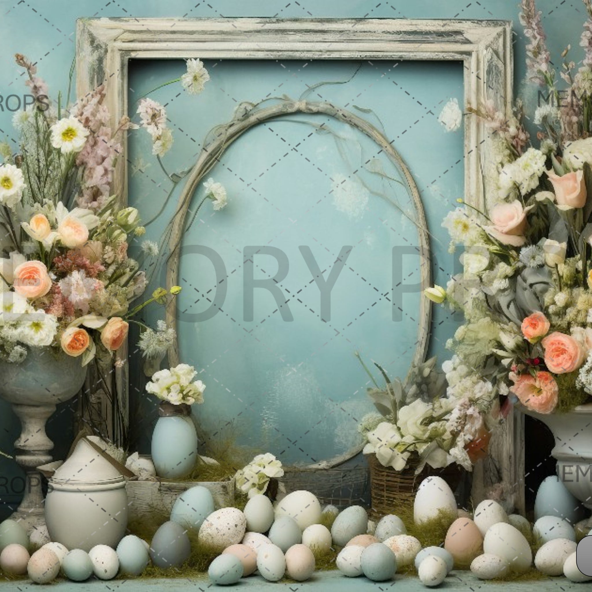 EASTER BLUE WALL AND PICTURE FRAME - PRINTED BACKDROP