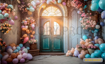 COLOURFUL BALLOON ARCH DOOR - PRINTED BACKDROP