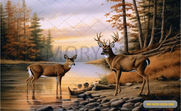 DEER BY THE RIVER - PRINTED BACKDROP