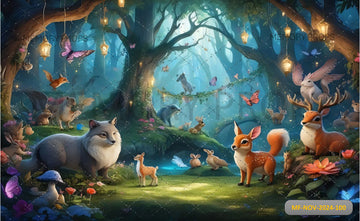 FOREST WITH A CAT AND A FOX - PRINTED BACKDROP