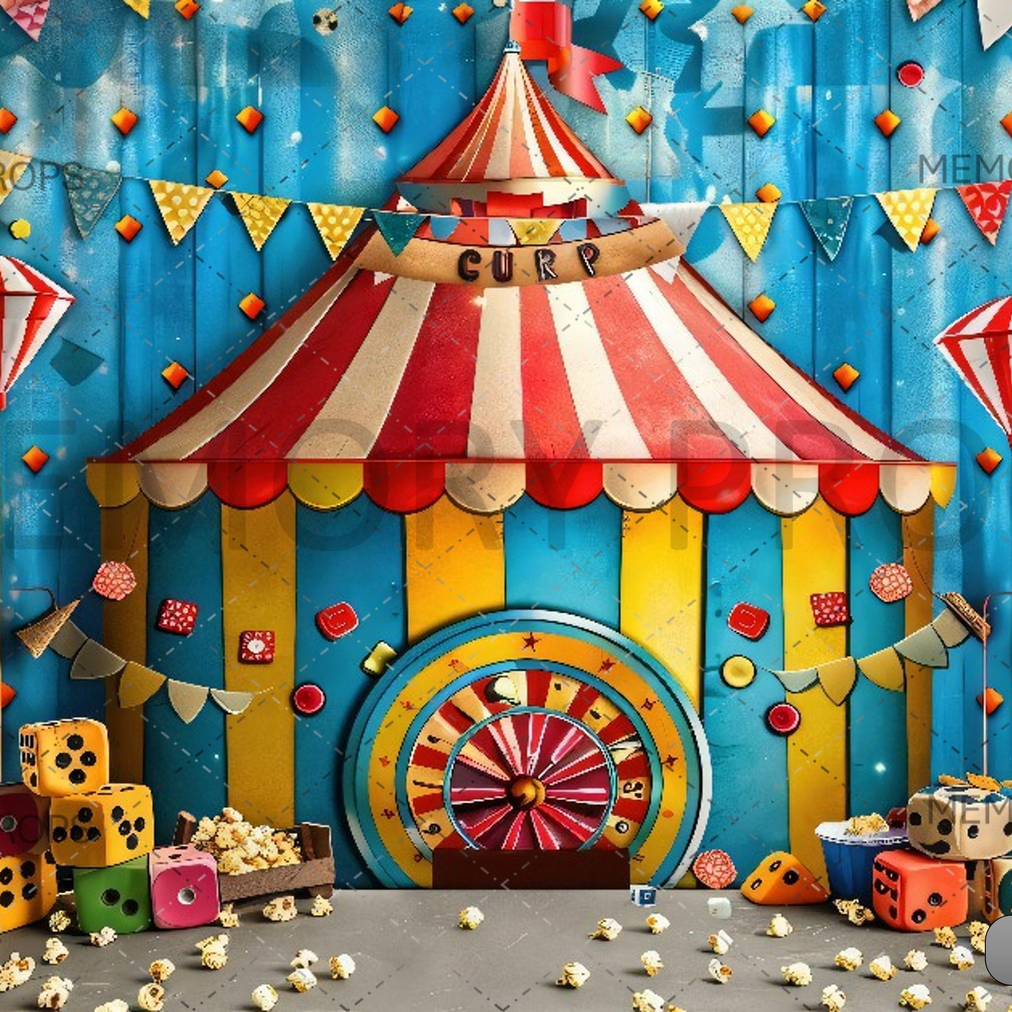 CIRCUS TENT WITH A RED AND WHITE STRIPED - PRINTED BACKDROP