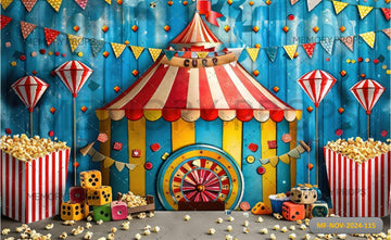 CIRCUS TENT WITH A RED AND WHITE STRIPED - PRINTED BACKDROP