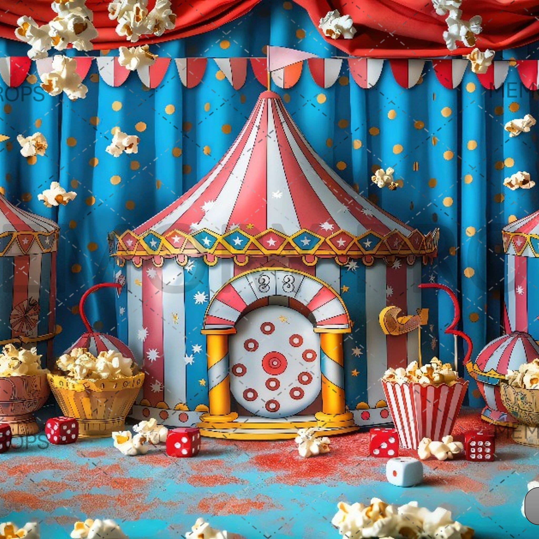 CIRCUS TENT WITH A RED CURTAIN - PRINTED BACKDROP