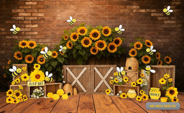 SUNFLOWER AND BEE FARMHOUSE - PRINTED BACKDROP