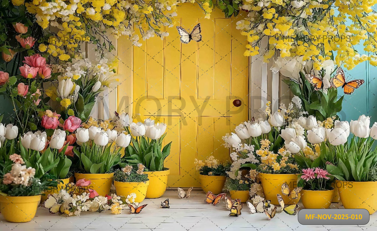 Spring Yellow Backdrop Sunny Yellow Spring Doorway Printed Backdrop