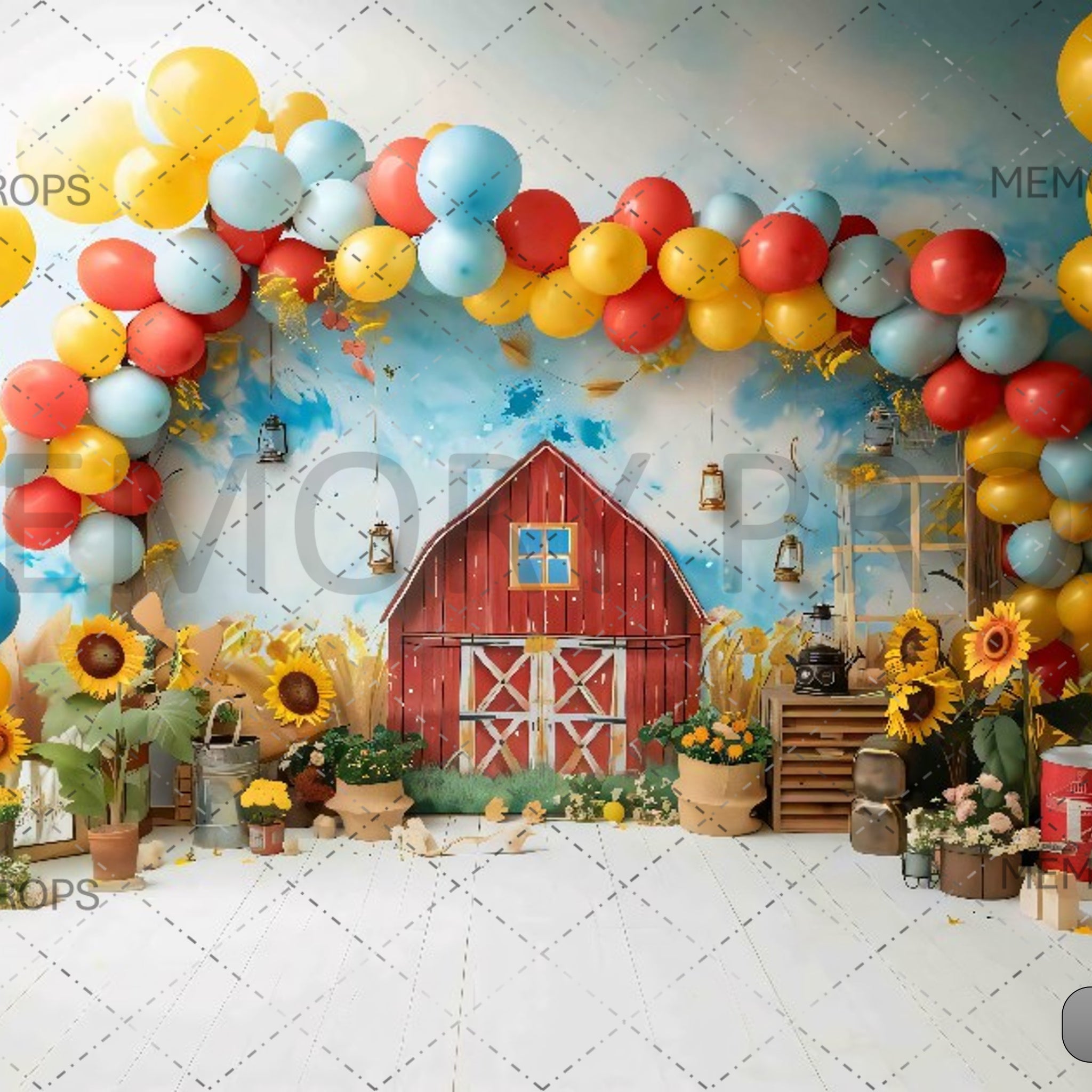 RUSTIC BARN AND SUNFLOWER PARTY - PRINTED BACKDROP