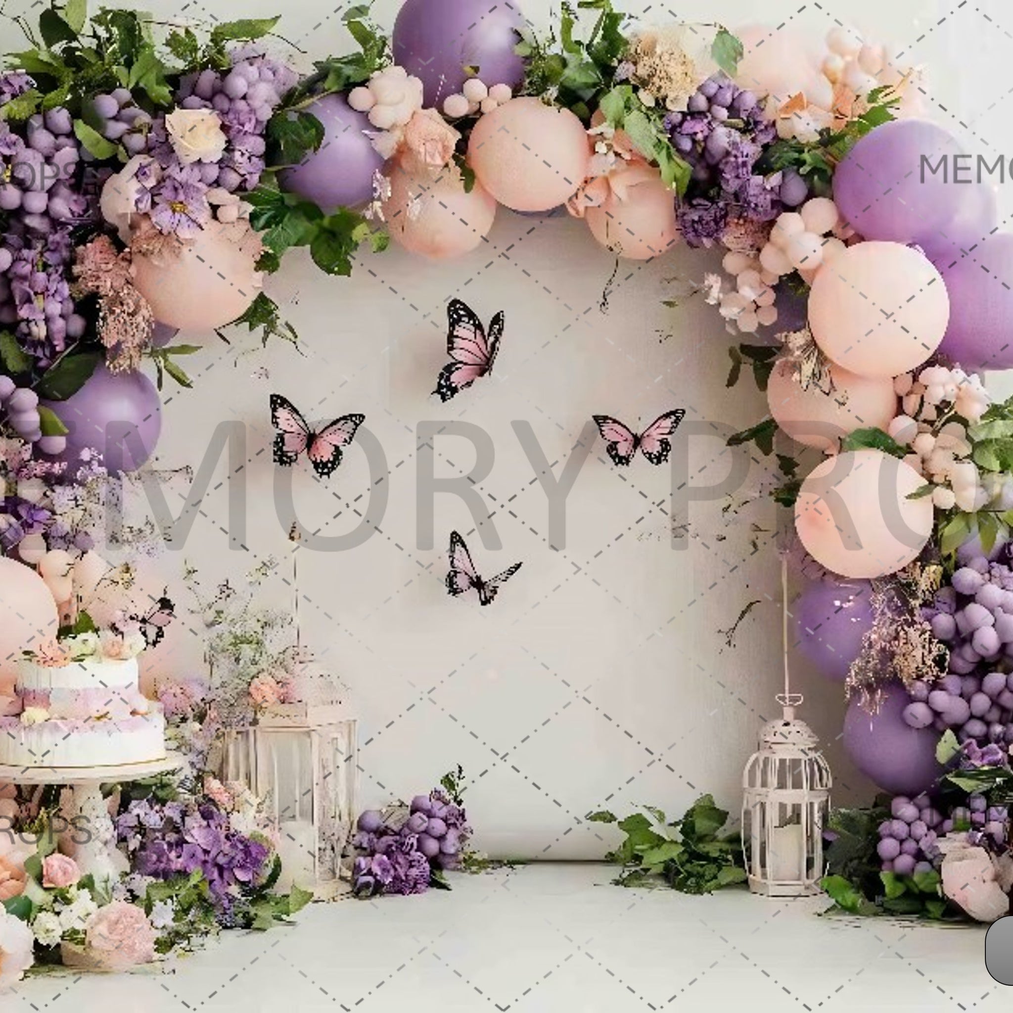 PASTEL LILAC AND BLUSH BALLOON ARCH - PRINTED BACKDROP