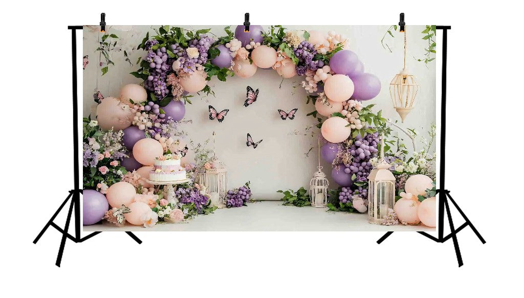 PASTEL LILAC AND BLUSH BALLOON ARCH - PRINTED BACKDROP