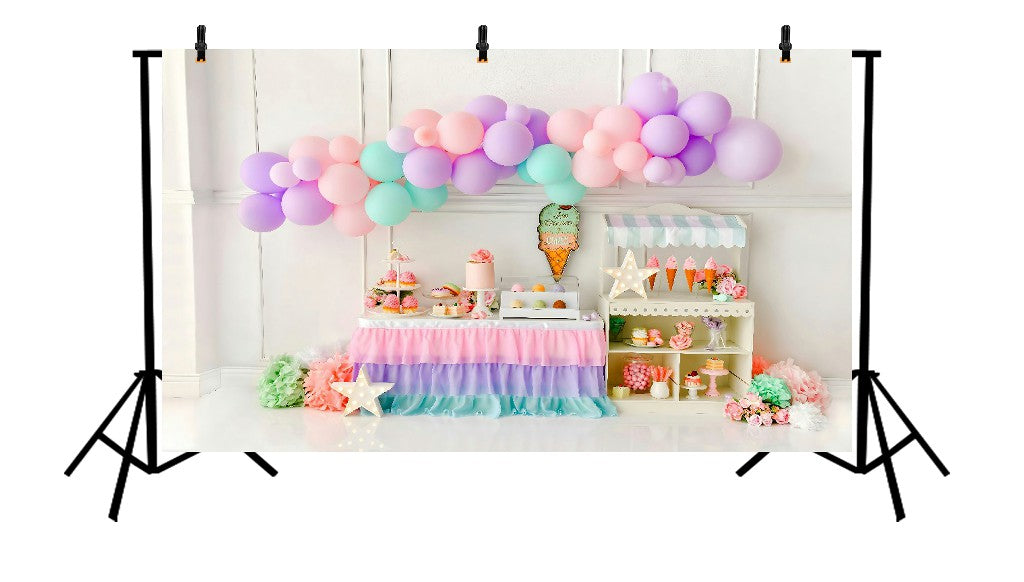 PASTEL ICE CREAM AND SWEETS PARTY - PRINTED BACKDROP