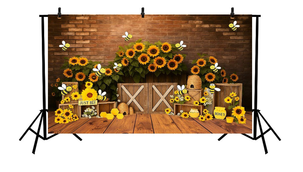 SUNFLOWER AND BEE FARMHOUSE - PRINTED BACKDROP