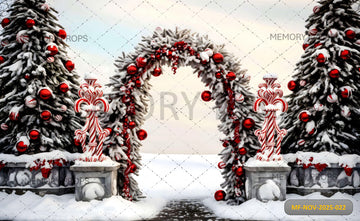 SNOWY CANDY CANE ARCHWAY - PRINTED BACKDROP