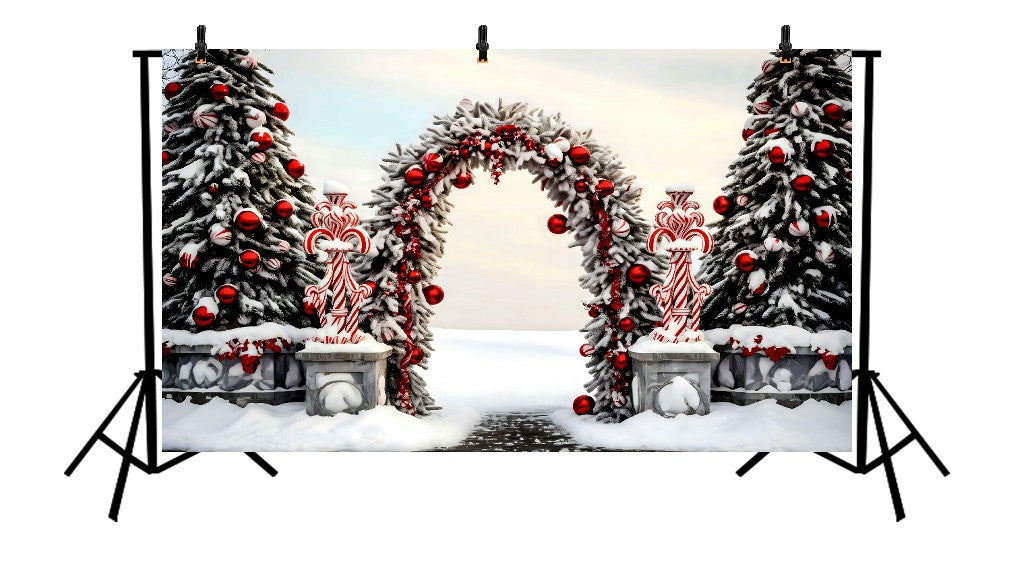 SNOWY CANDY CANE ARCHWAY - PRINTED BACKDROP