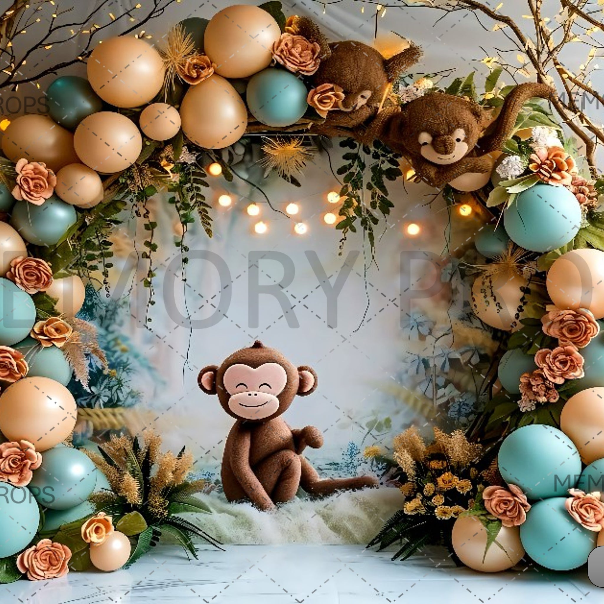 LITTLE MONKEY EARTH TONE BALLOON ARCH - PRINTED BACKDROP
