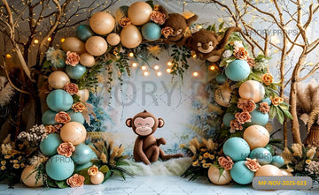 LITTLE MONKEY EARTH TONE BALLOON ARCH - PRINTED BACKDROP