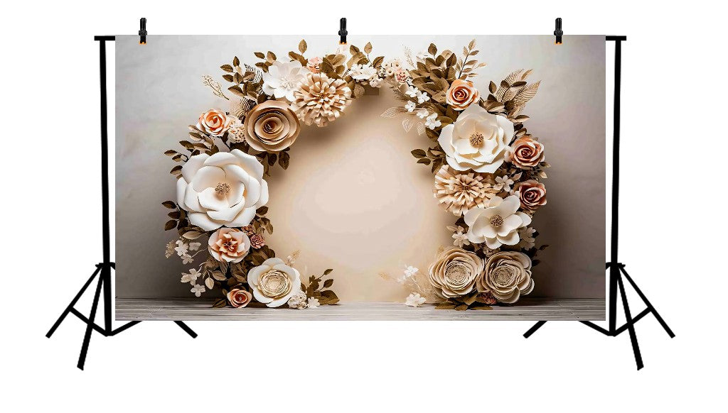 NEUTRAL TONE PAPER FLOWER WREATH - PRINTED BACKDROP