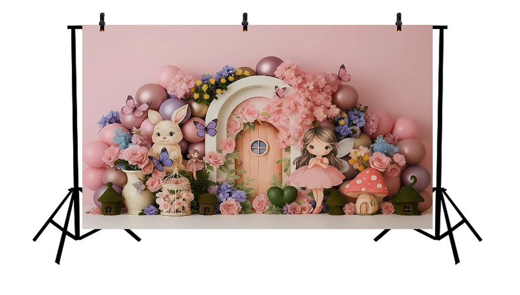 PINK FAIRY GARDEN AND BUNNY - PRINTED BACKDROP