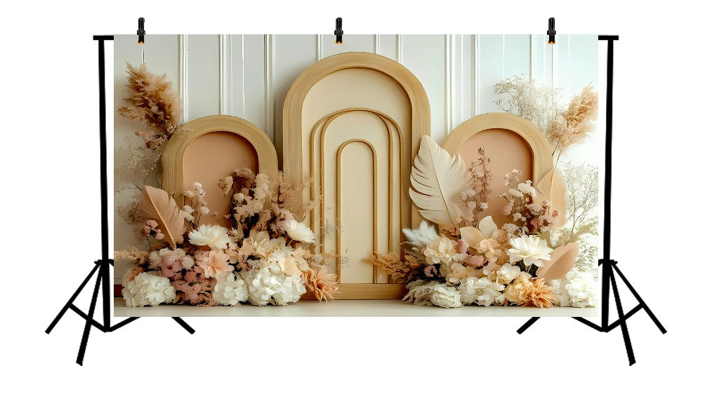 BOHO NEUTRAL ARCHES AND PAMPAS GRASS - PRINTED BACKDROP