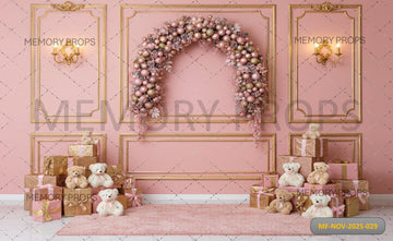 BLUSH PINK AND ROSE GOLD ORNAMENT ARCH - PRINTED BACKDROP
