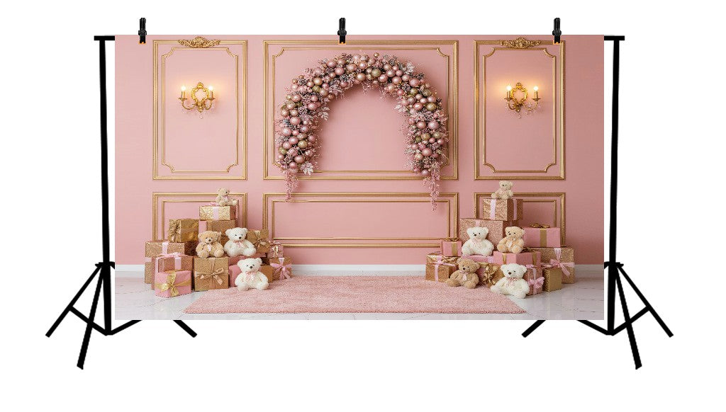 BLUSH PINK AND ROSE GOLD ORNAMENT ARCH - PRINTED BACKDROP