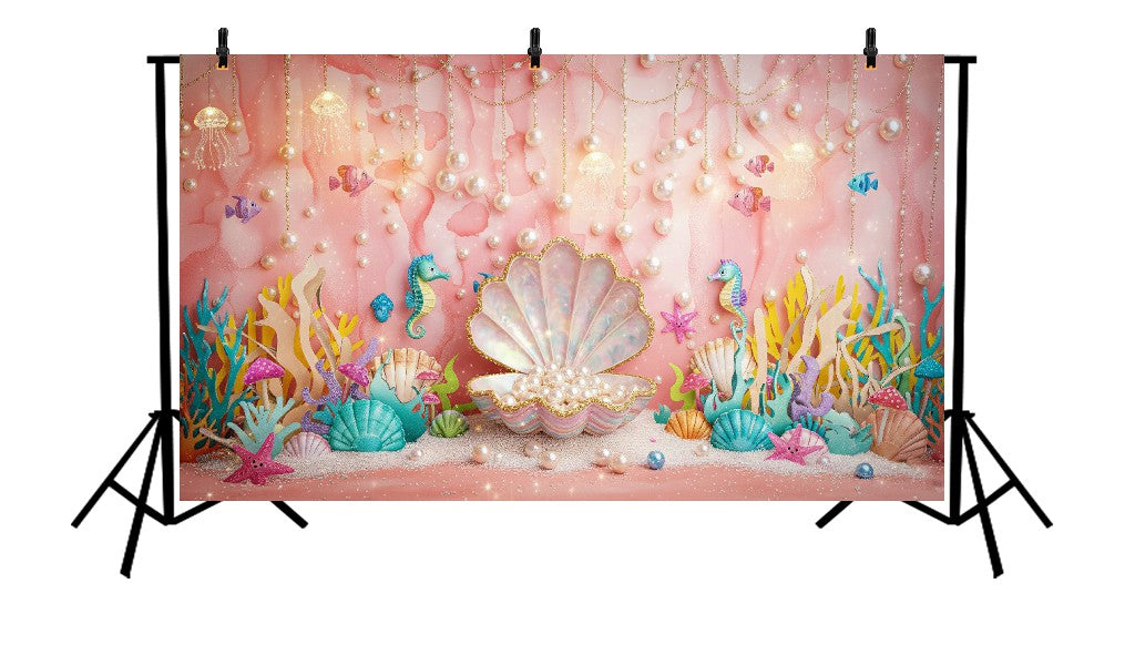 PINK MERMAID PEARL CLAM SHELL - PRINTED BACKDROP