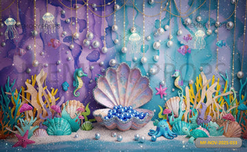 BLUE AND PURPLE MERMAID CLAM SHELL - PRINTED BACKDROP