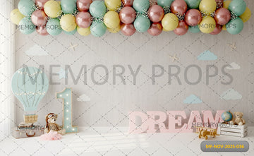 PASTEL HOT AIR BALLOON FIRST BIRTHDAY - PRINTED BACKDROP