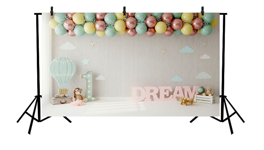 PASTEL HOT AIR BALLOON FIRST BIRTHDAY - PRINTED BACKDROP