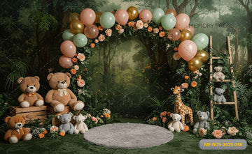 FOREST TEDDY BEAR SAFARI BALLOON ARCH - PRINTED BACKDROP