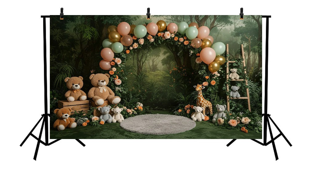 FOREST TEDDY BEAR SAFARI BALLOON ARCH - PRINTED BACKDROP