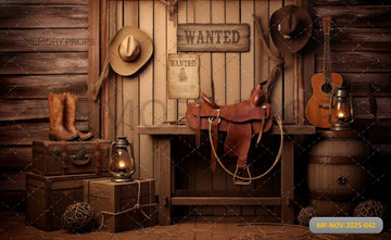 WILD WEST COWBOY WANTED POSTER - PRINTED BACKDROP