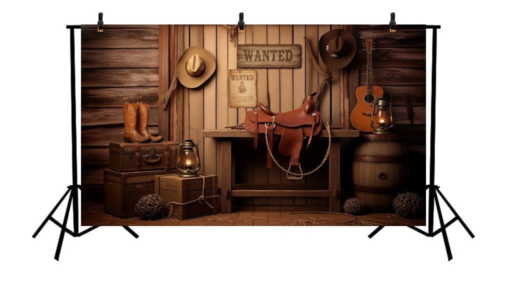 WILD WEST COWBOY WANTED POSTER - PRINTED BACKDROP