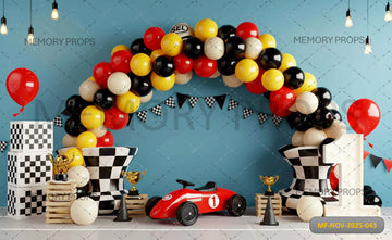 RED RACE CAR FIRST BIRTHDAY - PRINTED BACKDROP