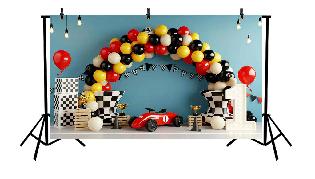 RED RACE CAR FIRST BIRTHDAY - PRINTED BACKDROP