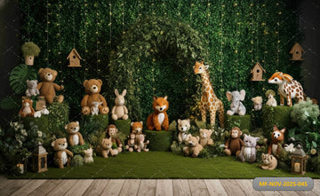 WILDLIFE HEDGE ARCH WITH TEDDY BEARS - PRINTED BACKDROP