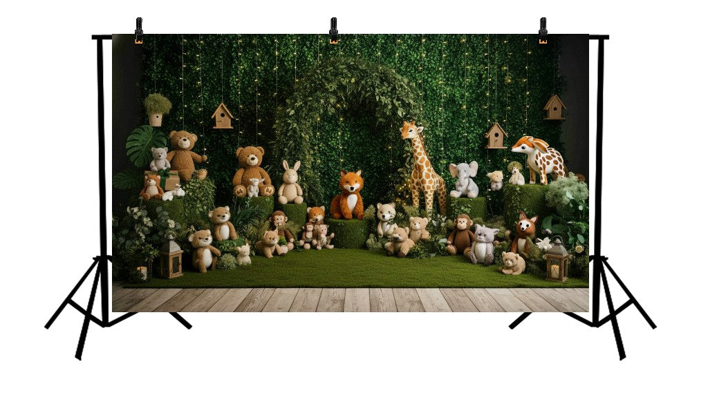 WILDLIFE HEDGE ARCH WITH TEDDY BEARS - PRINTED BACKDROP