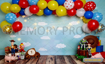 TOY STORY CARTOON BALLOON PARTY - PRINTED BACKDROP