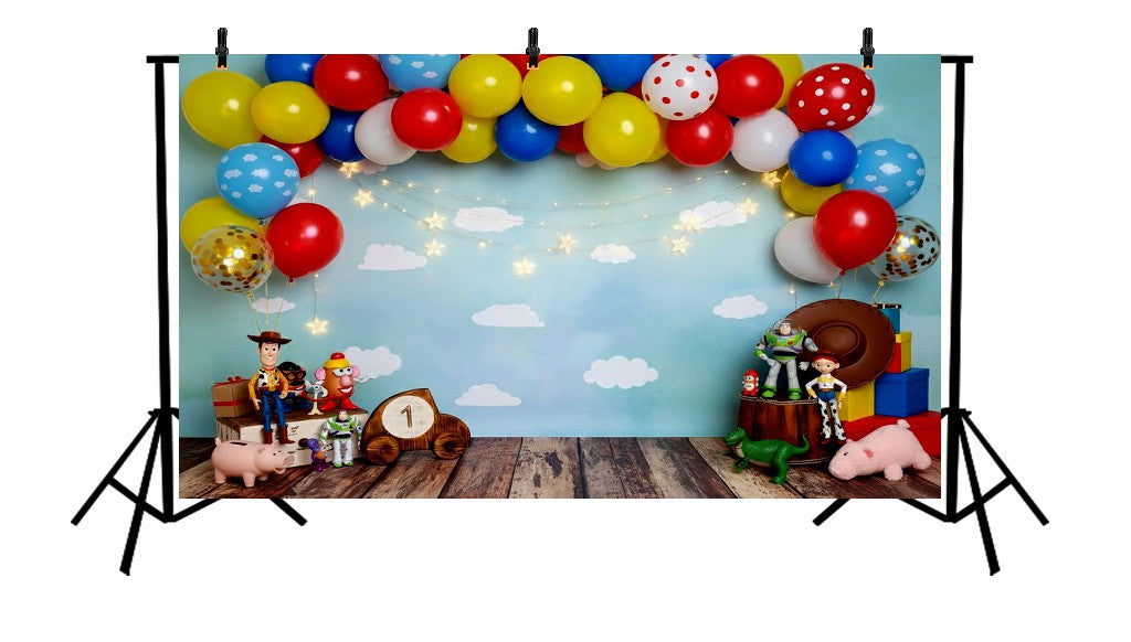 TOY STORY CARTOON BALLOON PARTY - PRINTED BACKDROP