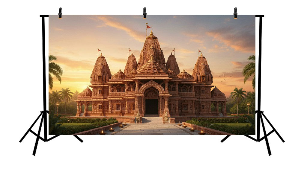 INDIAN MANDIR TEMPLE SUNSET - PRINTED BACKDROP