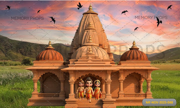 CARTOON RAM SITA TEMPLE SCENE - PRINTED BACKDROP
