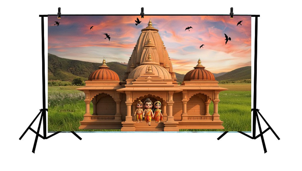 CARTOON RAM SITA TEMPLE SCENE - PRINTED BACKDROP