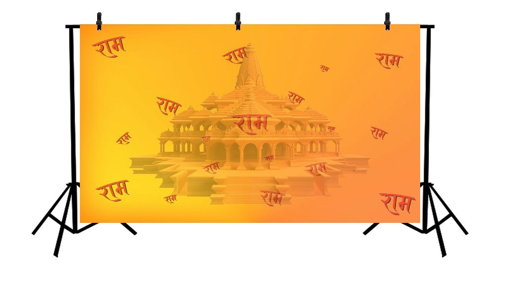 RAM MANDIR GOLD AND ORANGE - PRINTED BACKDROP