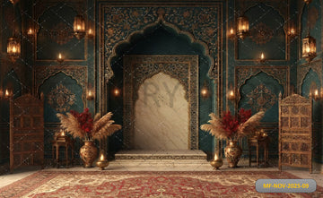 OPULENT TEAL MUGHAL ARCH - PRINTED BACKDROP