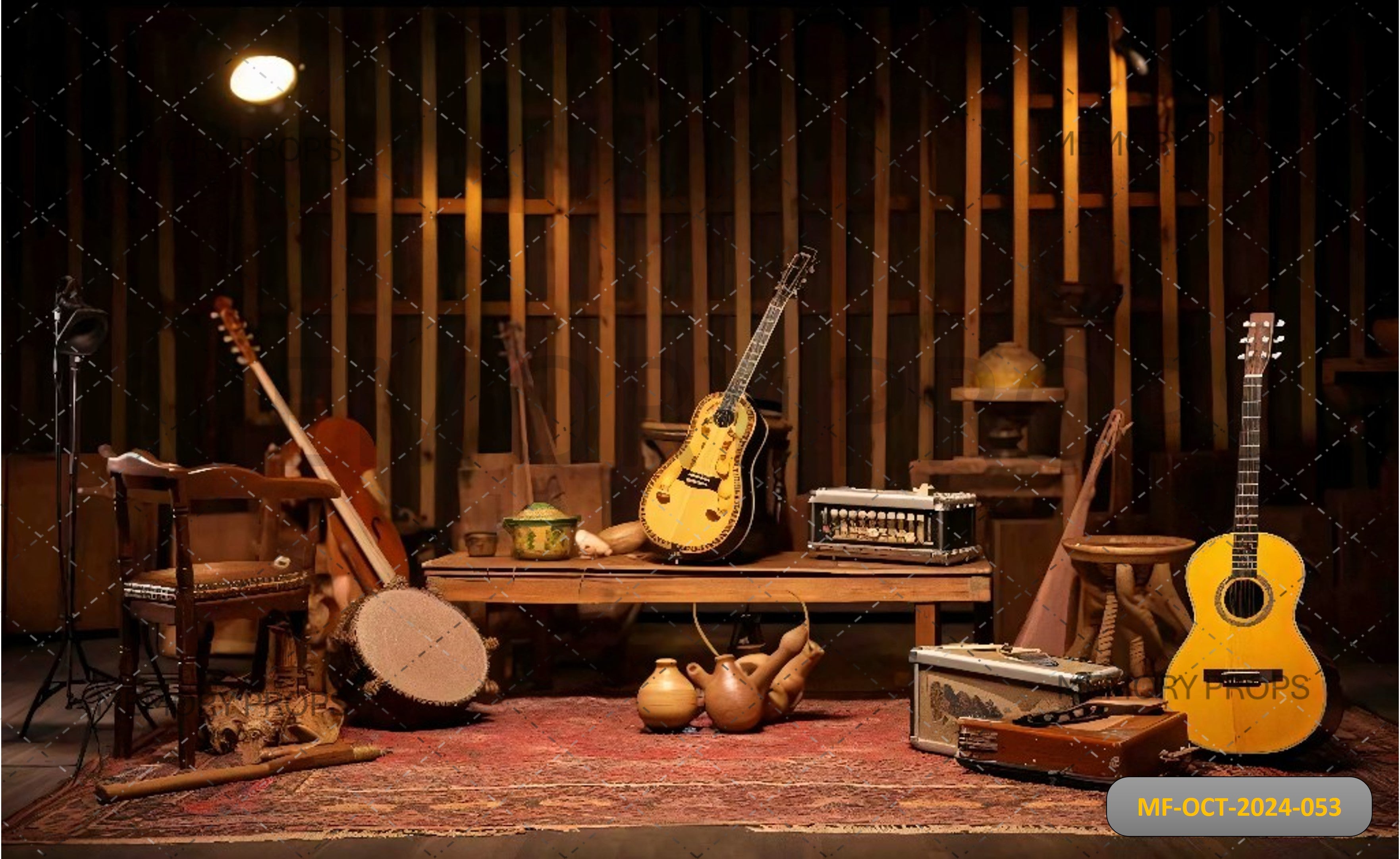 Still Life Of Musical Instruments Printed Backdrop